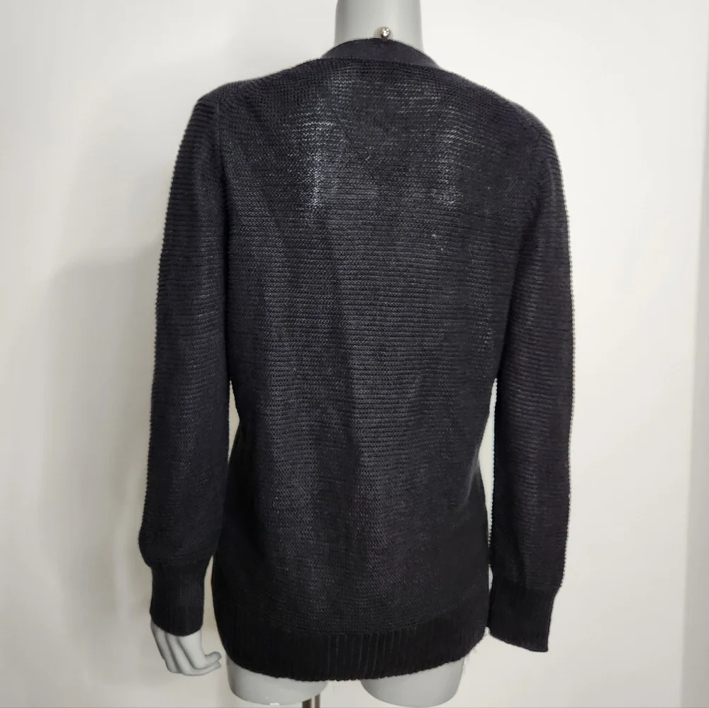 Banana Republic Black 100% Linen Open Knit V Neck Button Cardigan Size L - Picture 6 of 10